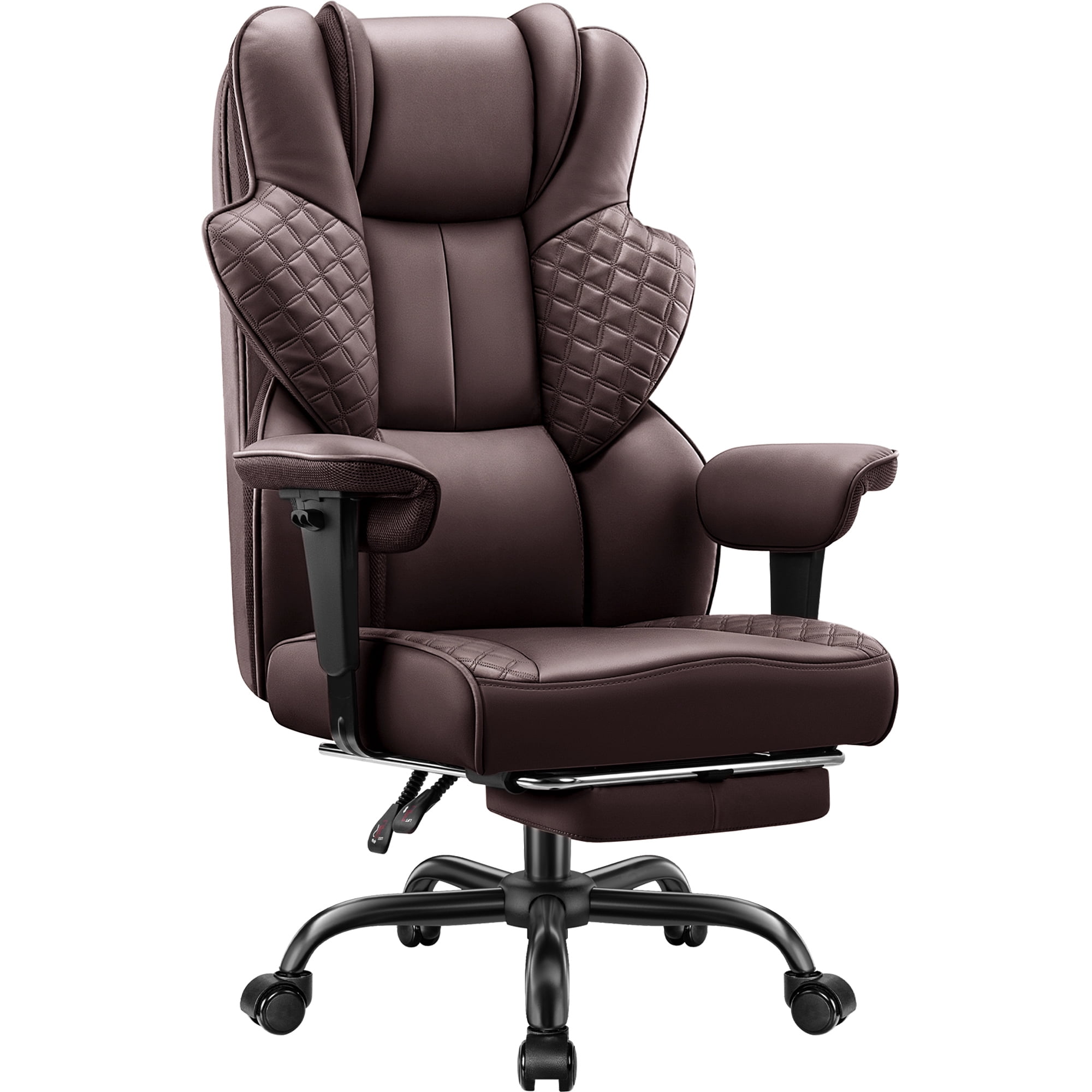COOLHUT Big and Tall Office Chair 500lbs, Heavy Duty Ergonomic Office Desk Chair with Deluxe Embossing PU Leather with Footrest, Executive Gaming Chair with Lumbar Support, Coffee