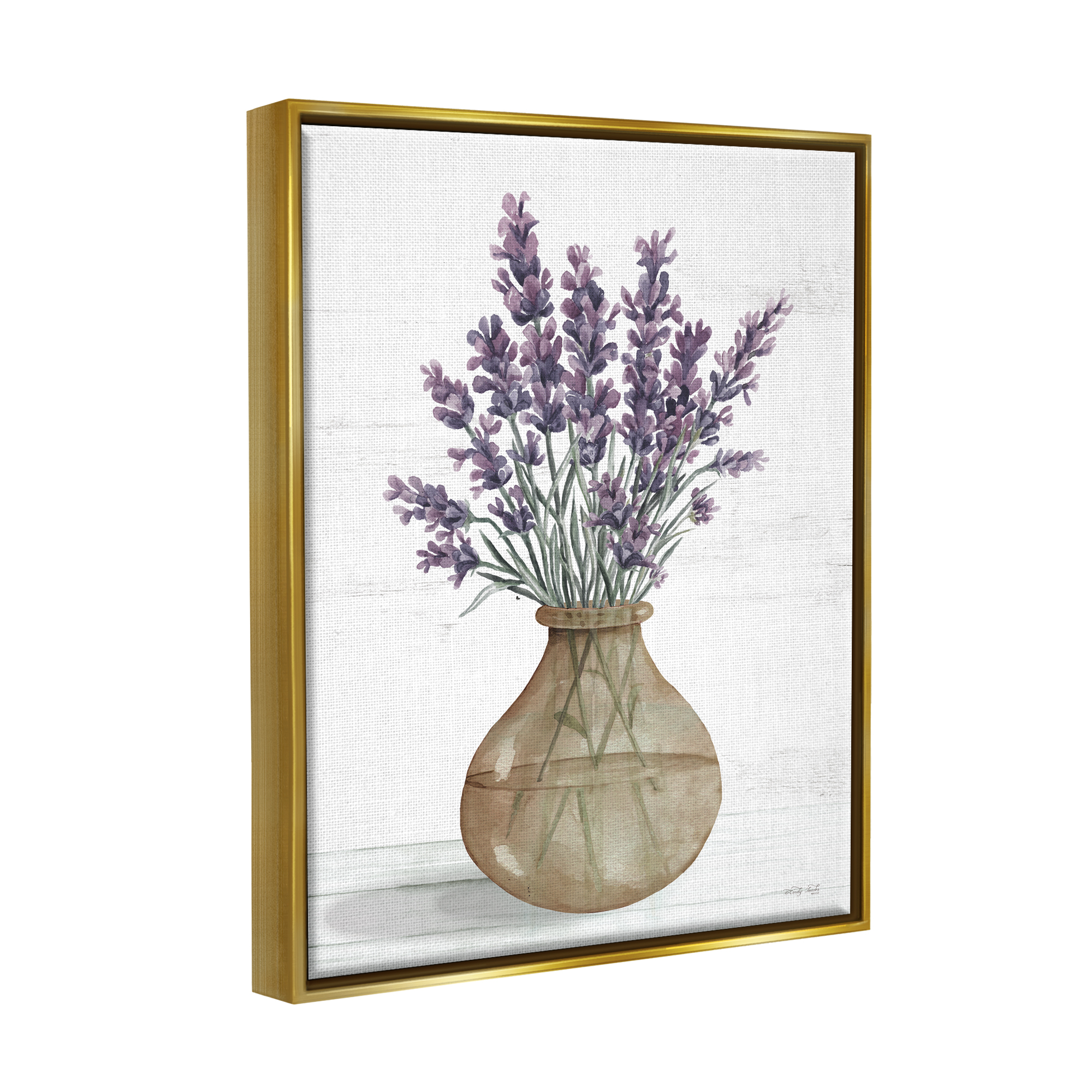 Stupell Country Lavender Sprigs Vase Botanical & Floral Painting Gold Floater Framed Art Print Wall Art