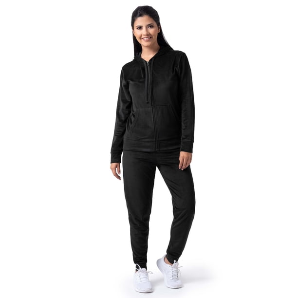 Chándal Wright's, de terciopelo, 2 piezas, sudadera con capucha y cremallera para mujer
