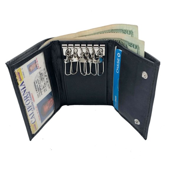 Genuine Leather Men's Keychain Case Key Ring Coin Holder Wallet Cash Card Holder