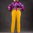 thumbnail image 3 of AURA Women Plus Size Floral Printed Two Piece Set Long Sleeve Shirt Wide Leg Pants Autumn Winter Outfit, 3 of 6
