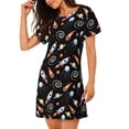 thumbnail image 2 of Fotbe Space Rocket Pattern Women's Cotton Nightgown Sleepwear Short Sleeves Shirt Casual Print Sleepdress, 2 of 6