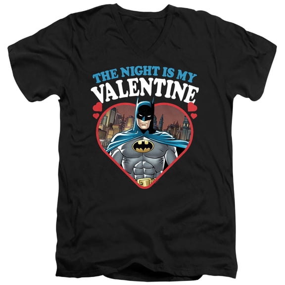 Batman The Night is my Valentine Unisex Adult V-Neck T Shirt (Medium) Black