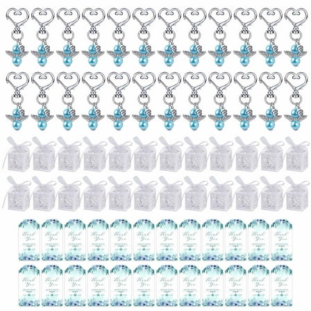 Acahhotxx 24pcs Heart Pearl Keychain Favor Set Thank You Boxes for Bridal Shower Wedding Party Supplies