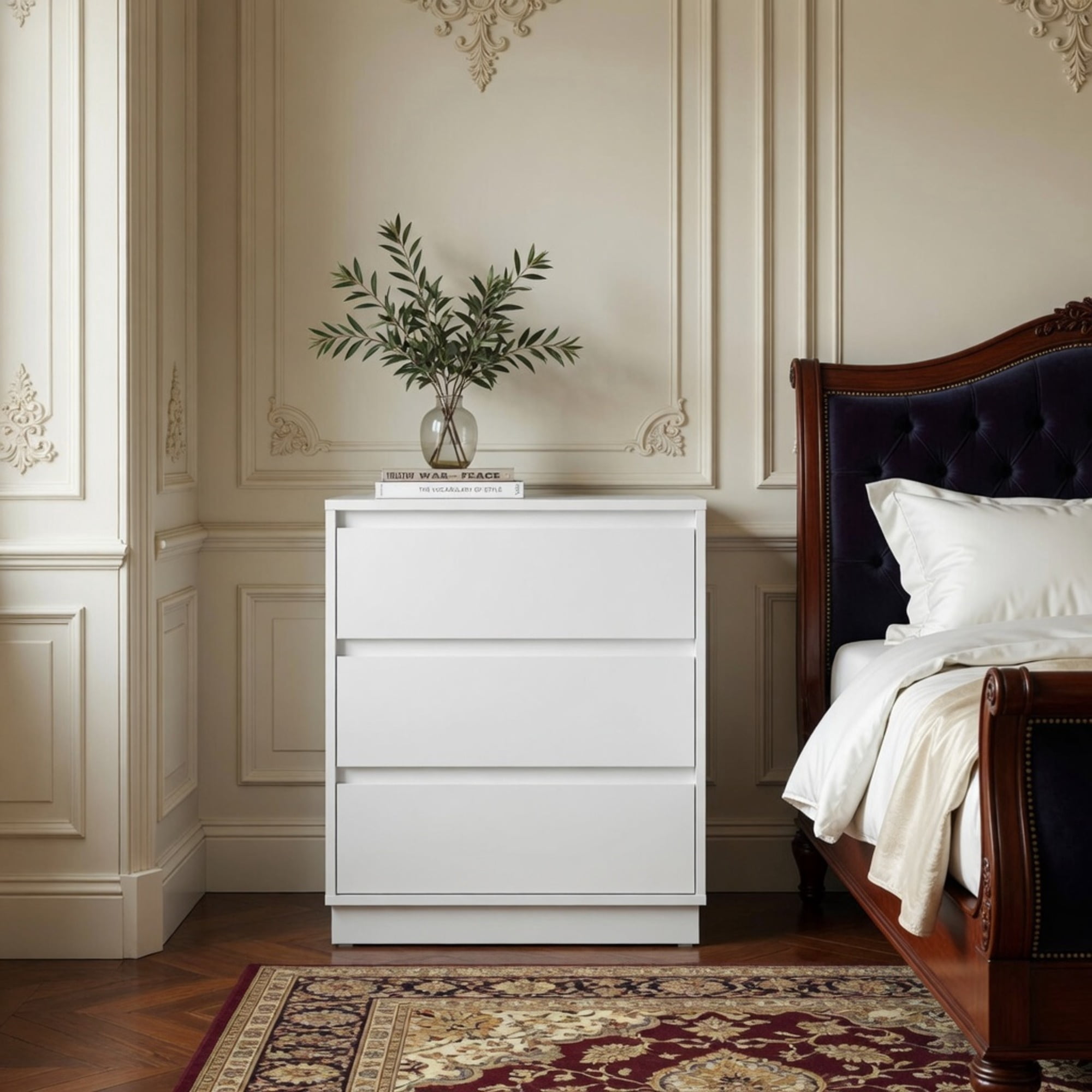 3-Drawer Nightstand, Handle-Free Modern Bedroom Side Table with Soft Close Drawers, P2 MDF Water Resistant Bedside Storage Cabinet