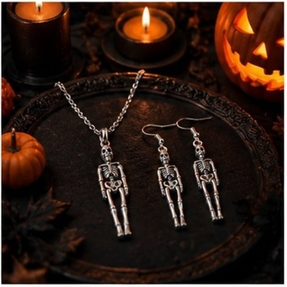 SWETRACE Season Skeleton Pendant Earring Set, Alloy Jewelry