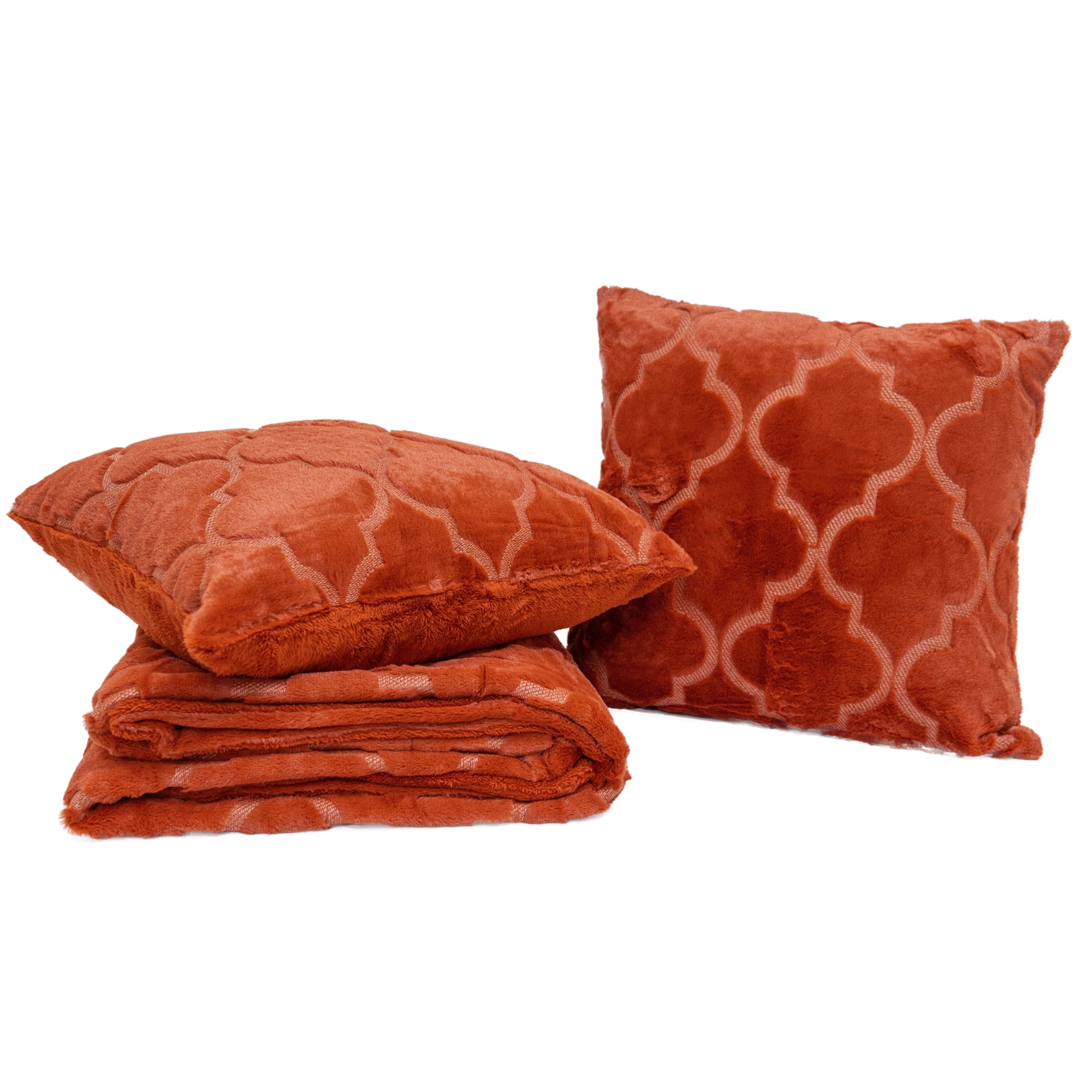 Home Soft Things Ogee Tatami Faux Fur & Pillow Cover Set - Burnt Orange - 50" x 60"/18" x 18"