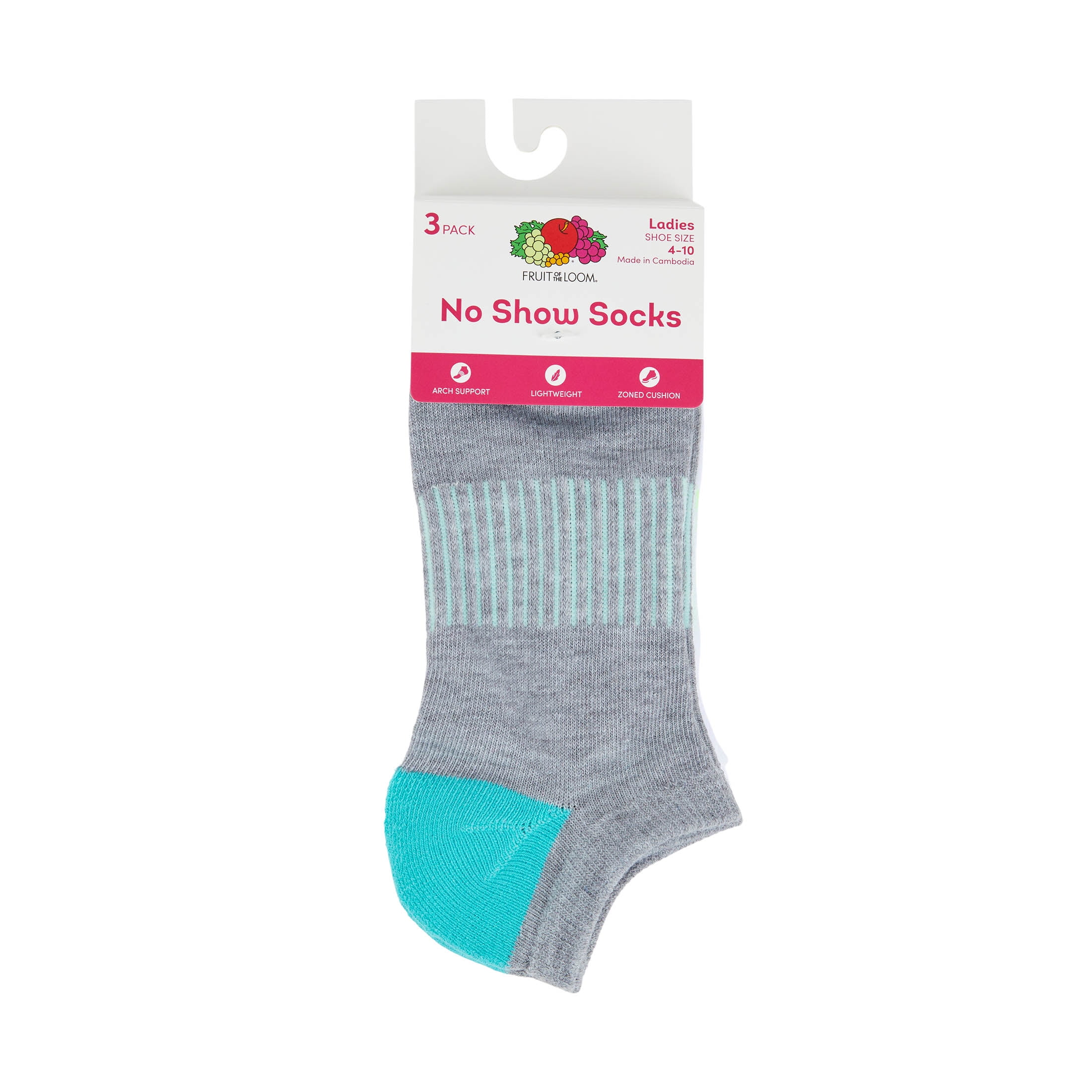 Fruit of the Loom Womens Value No-Show Socks, 3 Pack,Sock Sizes 4-10