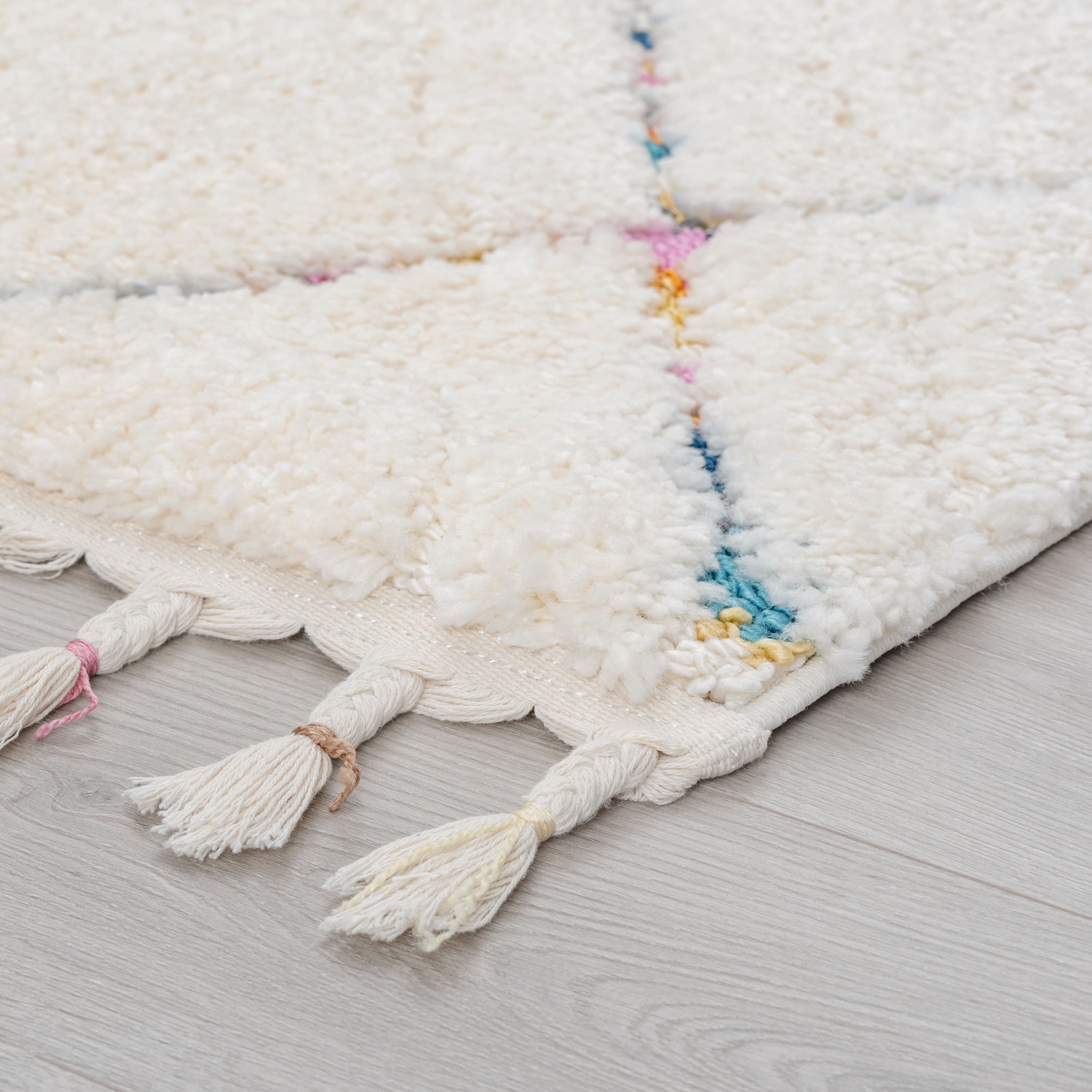 Contemporary 8x10 Area Rug Shag Thick (7'10'' x 9'10'') Geometric Cream, Multi-color Living Room Easy to Clean