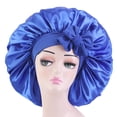 thumbnail image 2 of Gorro de satén grande para mujer, gorro de seda para dormir por la noche, gorro de satén largo elástico con banda para atar en la cabeza., 2 of 7
