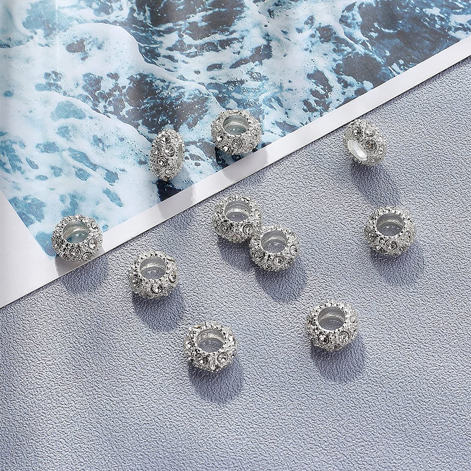 100pcs Rhinestone Large Hole Beads Diamond European Beads Garden Decor Beaded Rondelle Slide Spacer Beads Hair Beads Fit Bracelet Snake Chain Yard Patio Plant Pot Flower Decor Hole: 5mmClear
