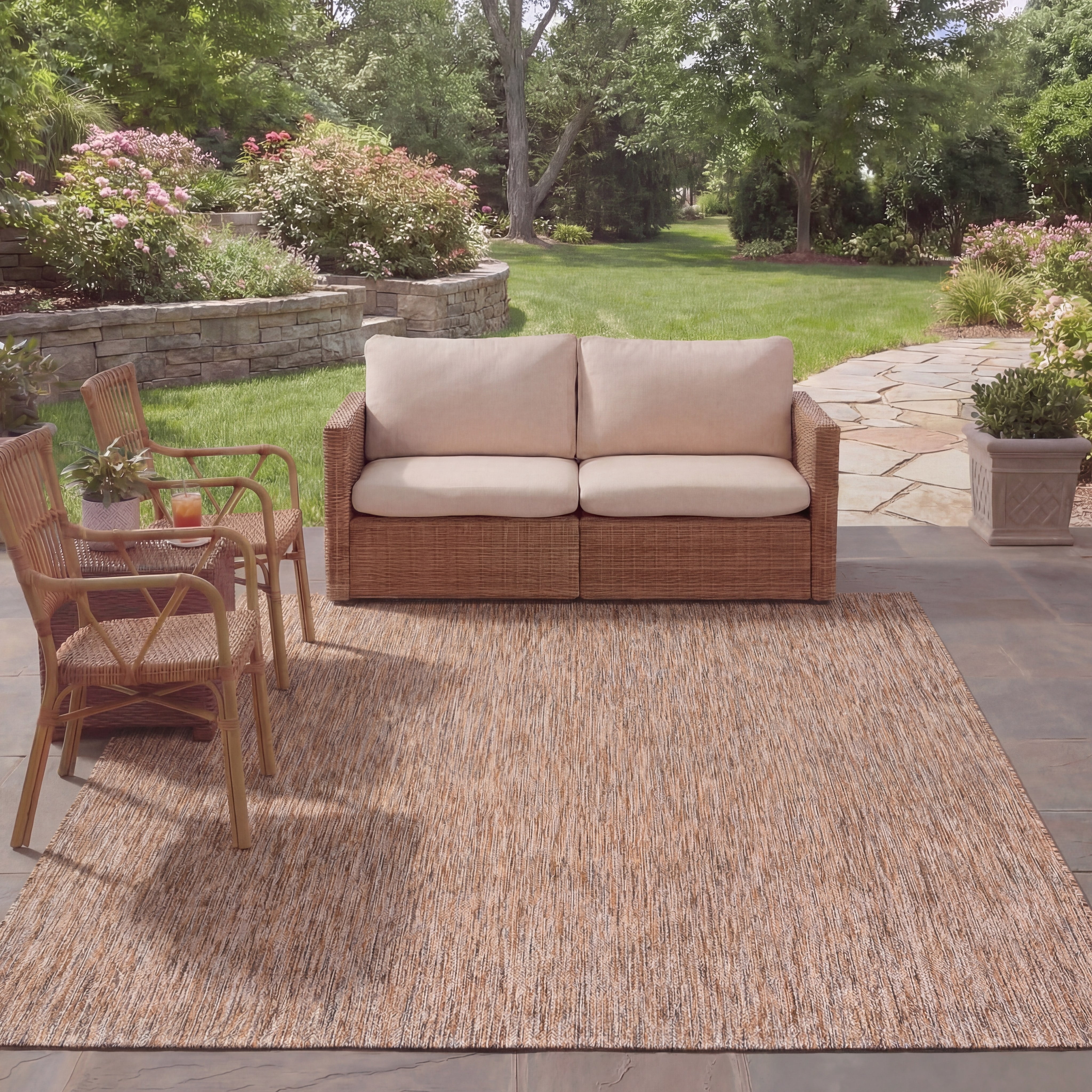 Safavieh Courtyard Mitre Geometric Indoor/Outdoor Area Rug, Dark Gray/Rust, 6'7" x 6'7" Square