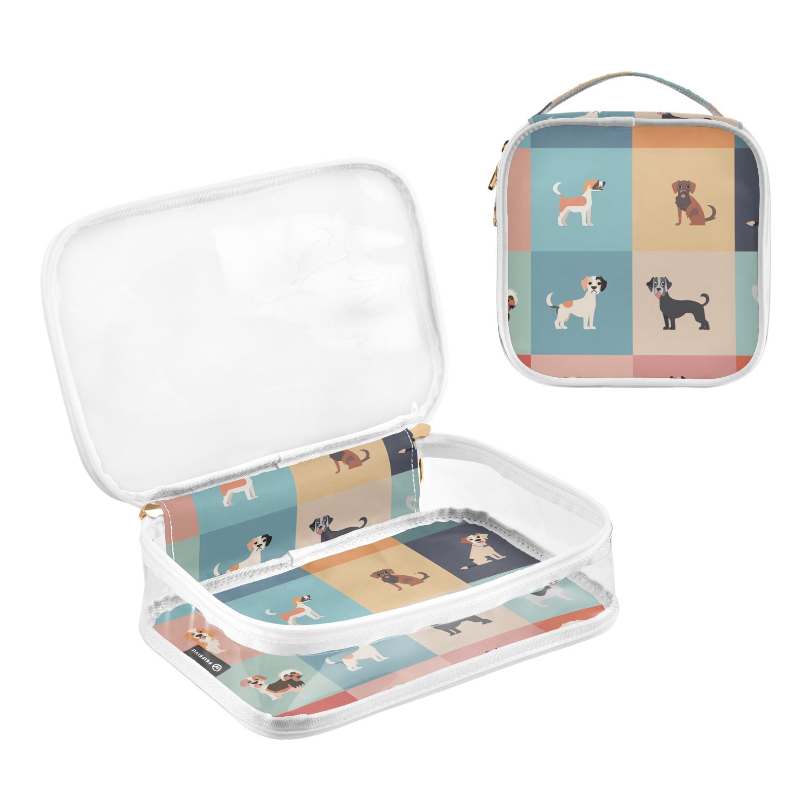 Clear Makeup Bags with Handle Large Opening 2 Pack Set Toiletry Bag Quart Size Bag, for Women Man Traveling Travel Essentials, Toiletries and Other. Doggies
