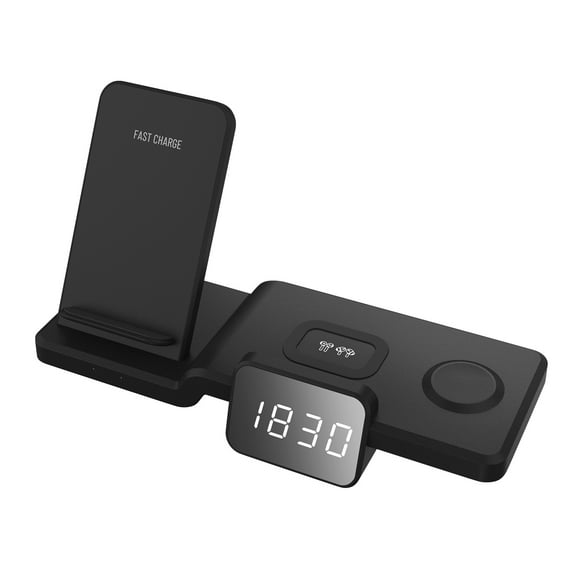 Yeacher 3 in 1 Wireless Charger Stand with Clock for Multiple Devices Charging Compatible with Android and iOS Phones Qi Wireless Charging Station