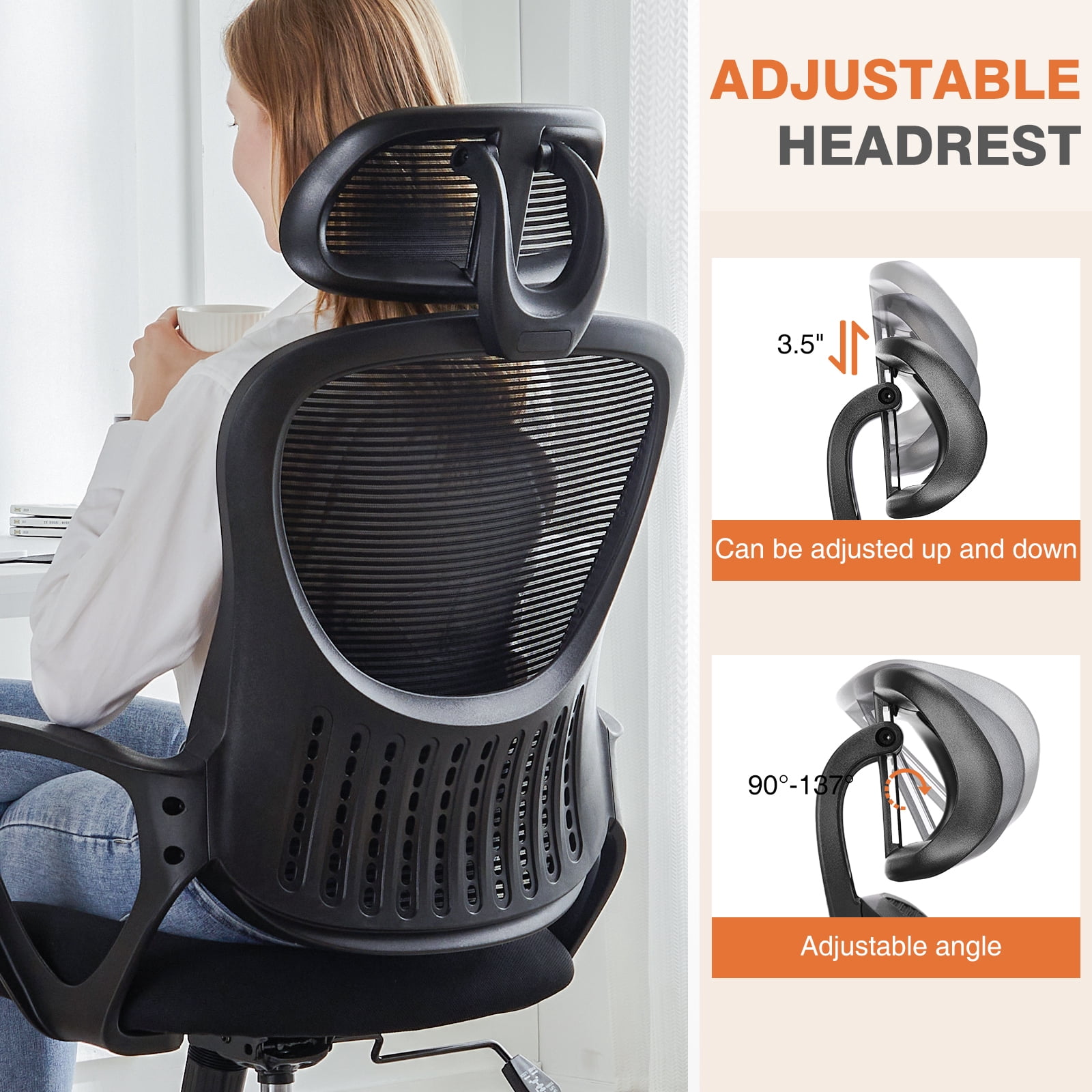 CONCETTA Office Chair Ergonomic Office Chair High Back Mesh Computer Chair with Adjustable Headrest, Black