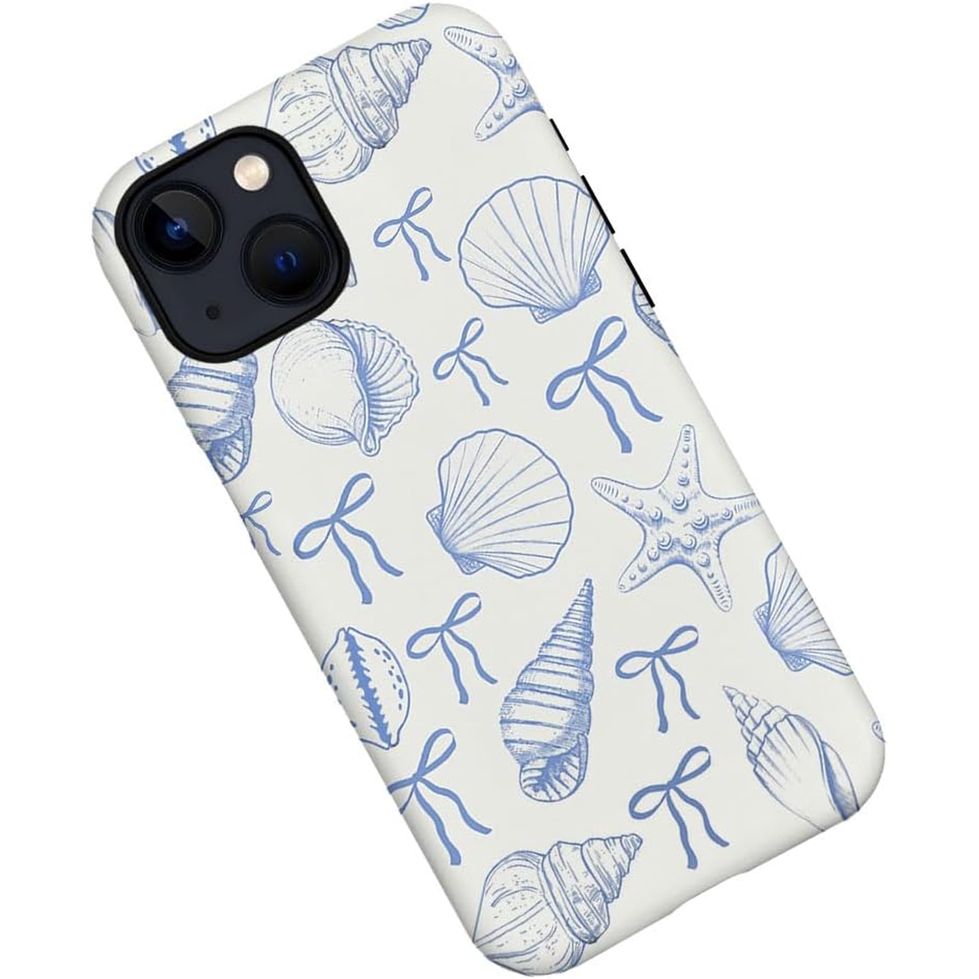 Case for iPhone 14 Plus Seashell Beach Aesthetic Coastal Bow Phone Case Military-Grade Drop Protection Cover for Women Girl - Frosted