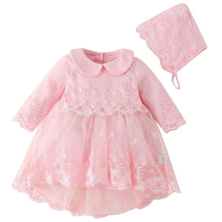 

XIEULQP Summer Dress Baby Girls Spring Spring Tulle Solid Long Sleeve Birthday Party Princess Dress Hat Clothes Flower Girl Dress Pink