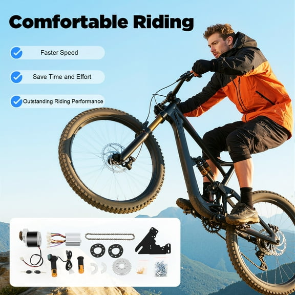 Electric Bicycle Conversion Kit with Brush Motor, Freewheel, Twist Throttle, Controller, and Sprocket for Easy Installation - Fits Most Bicycles
