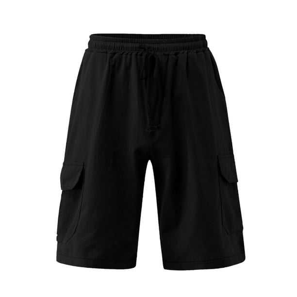 Pantalones cortos cargo informales para hombre - Diseño con cordón y múltiples bolsillos - Mezcla de lino ligera - Para la playa y el deporte