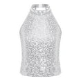 thumbnail image 3 of Yeahdor Kids Girls Jazz Dance Costume Sparkly Dance Crop Top Shiny Sequins Tank Top Vest Silver 16, 3 of 7