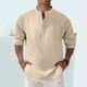 thumbnail image 1 of pstuiky Camisas de manga larga abrigadas para hombre, Camisas de lino a la moda para hombre, informales, lisas, con botones, cuello alto, bolsillos y manga larga camisetas de hombre xl, 1 of 8