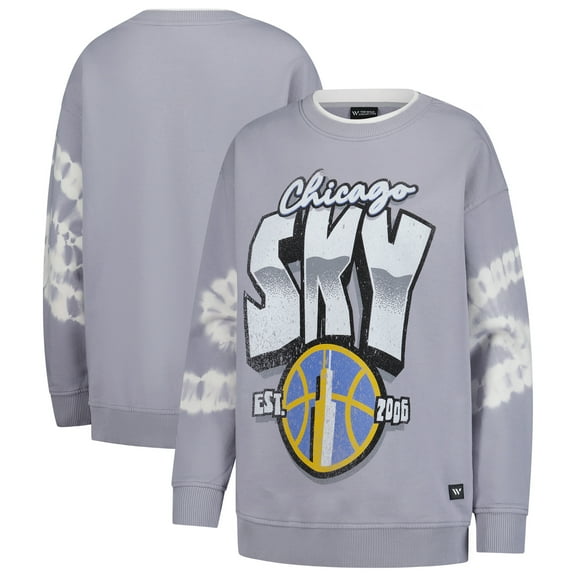 Women's The Wild Collective  Gray Chicago Sky Double Collar Fleece Pullover Sweatshirt