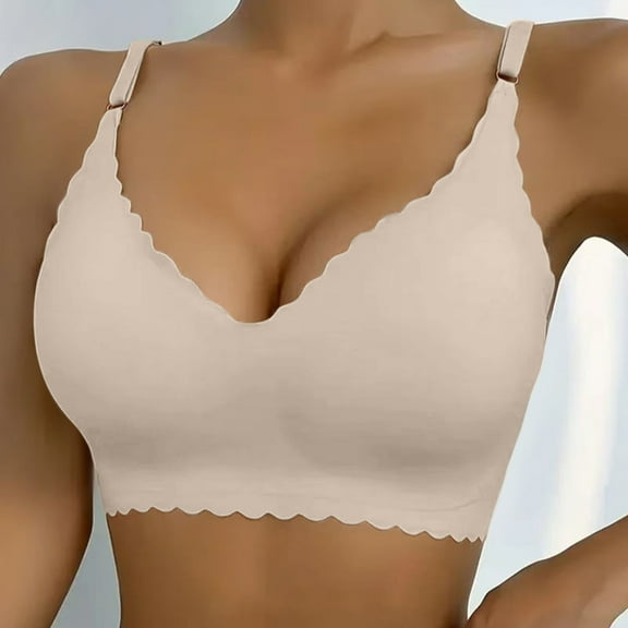 TEVEQ Push Up Bras for Women High Support No Underwire Wireless Bra Full Coverage Padded Support Bra for Lift Bralette Everyday Seamless Tshirt Bras Deep V Petal Bra No Underwear Soft Wireless Bra Co