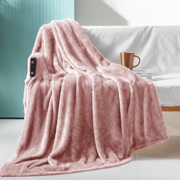 Exclusivo Mezcla Plush Fuzzy Large Fleece Throw Blanket (50" x 70", Dusty Pink)- Soft, Warm and Lightweight