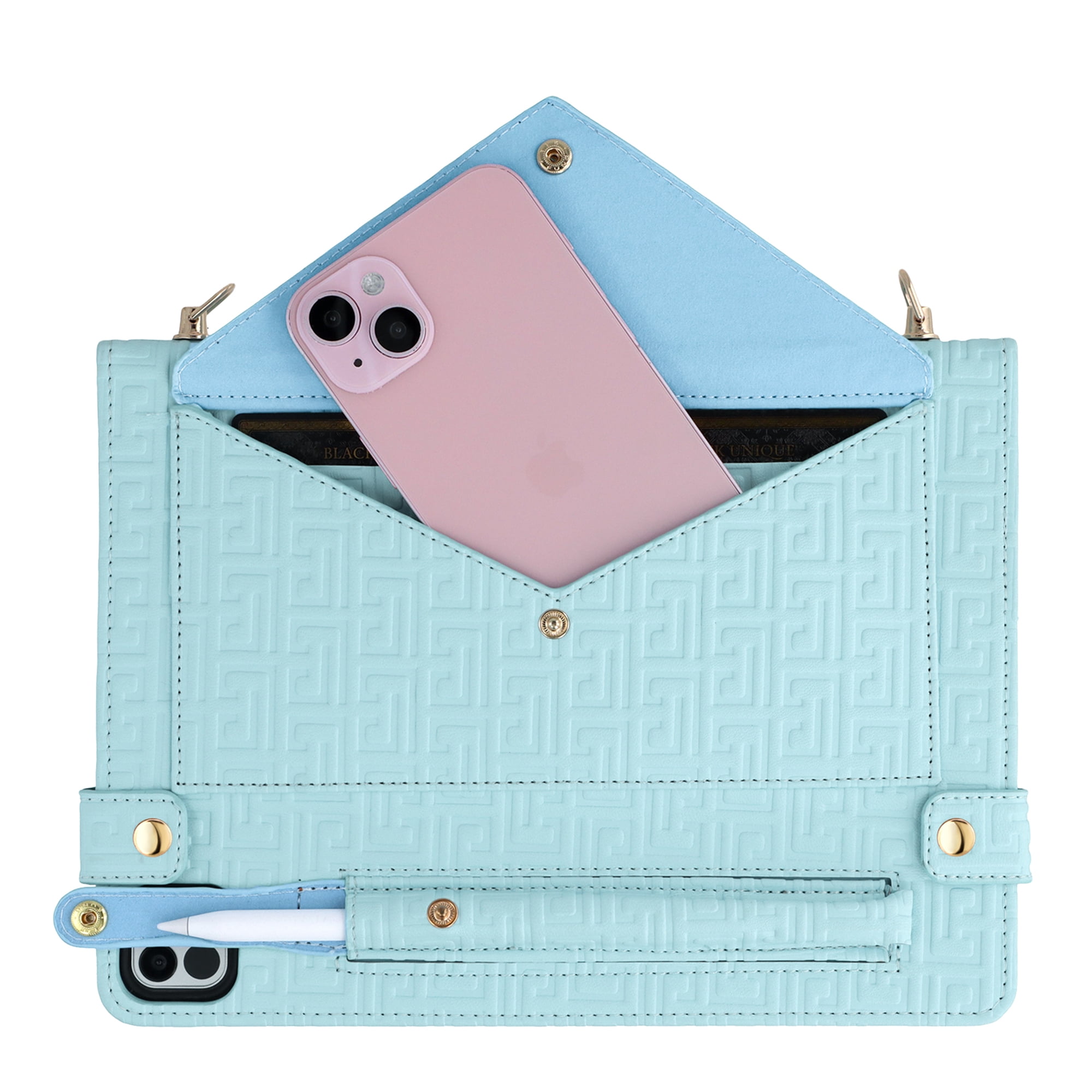 Dteck Case for iPad Pro 12.9 Case 6th/5th/4th/3rd Generation 2022/2021/2020/2018, iPad Air 13" 2024 Slim Protective Case with Pencil Holder Envelope Pocket Hand Strap Holder Crossbody iPad Case,Blue
