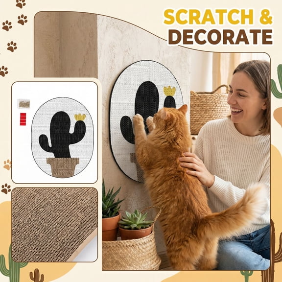 Anti Scratch Faux Furniture Protector, Cat Scratcher Mat, 17X25 in, Cat Scratching Mat, Cat Couch Protector, indoor Feline Grooming, Cactus Graphic, 3 Pc