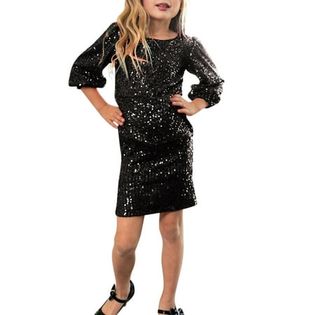

TAIAOJING Christmas Sequin Dress Christmas Sparkling Sequin Long Sleeve Slim Parent Child Dress 4-5 Years