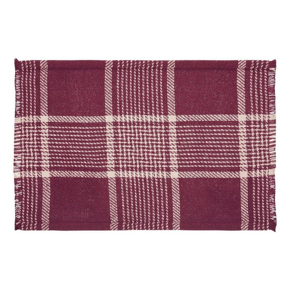 VHC Brands Eston Rustic Farmhouse Decor Autumn Seasonal Burgundy Tan Plaid Placemat Set of 2 13x19