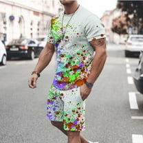 VBTAPA Mens Shorts Set 2 Piece Outfits Fashion Graffiti Crewneck T Shirts and Shorts Matching Set Big and Tall Casual Streetwear Green XXL