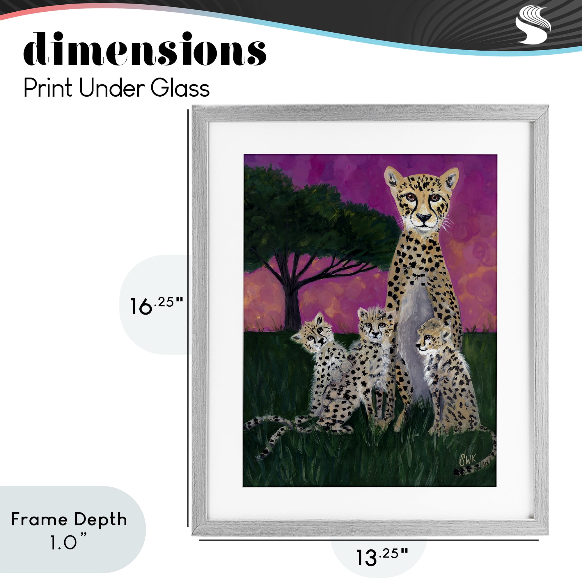 Stupell Industries Mama Cheetah & Her Cubs Gray Framed Print Under Glass, design by Sarah Waldron Kimball