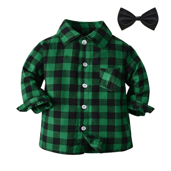 FhsagQ Tops Boys Shirts Toddler Boys Long Sleeve Autumn Spring Bow Tie Shirt Tops Coat Outwear Clothes Plaid Boys Christmas Shirts Size 7-8 Black Boys Shirts Size 14-16 Cotton Green 18-24 Months