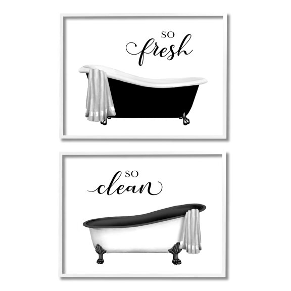 Stupell Industries So Fresh & Clean Bathtubs Typography Painting White Framed Art Print Wall Art, Set of 2