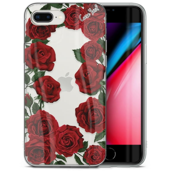 Case Yard iPhone-8-Plus Case Clear Soft & Flexible TPU Ultra Low Profile Slim Fit Thin Shockproof Transparent Bumper Protective Cover Drop Protective Cell Phone Cases (Red Roses)