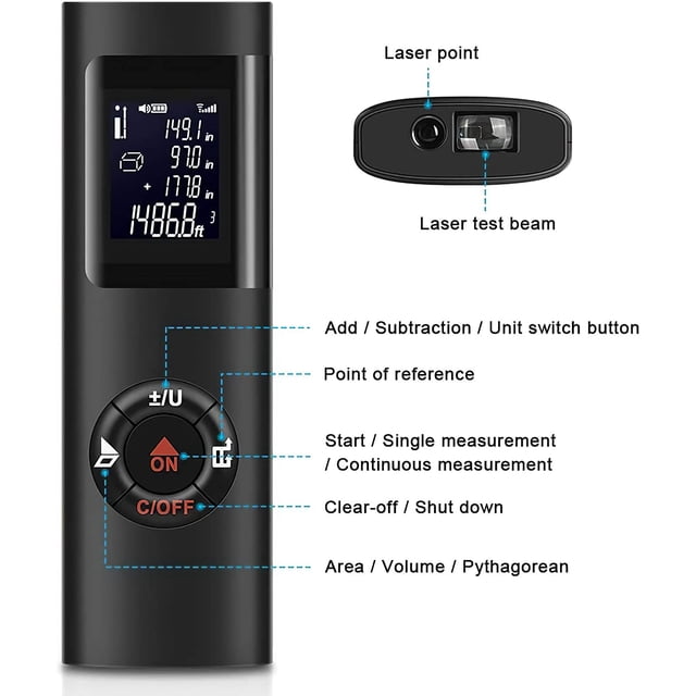 Telémetro láser de 40 m, calculadora de distancia láser digital portátil, volumen de área de medición/función Pitágoras/retroiluminación LCD/recargable LingWen 1327534151664
