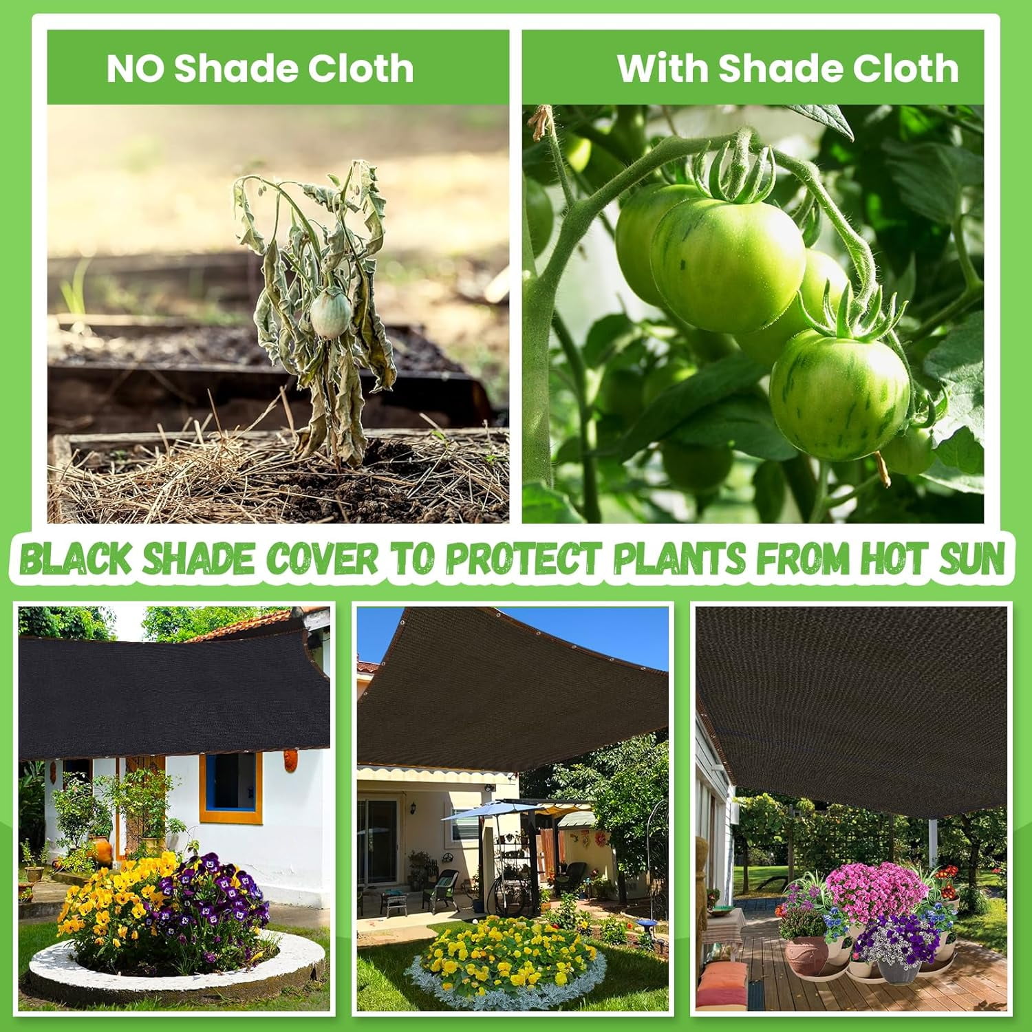 90% Shade Cloth 6.5ftx10ft Durable Sun Mesh UV Resistant Net, Garden Shade Cloth,Mesh Tarps with Grommets for Plant Cover, Greenhouse, Barn or Kennel, Flowers, Plants
