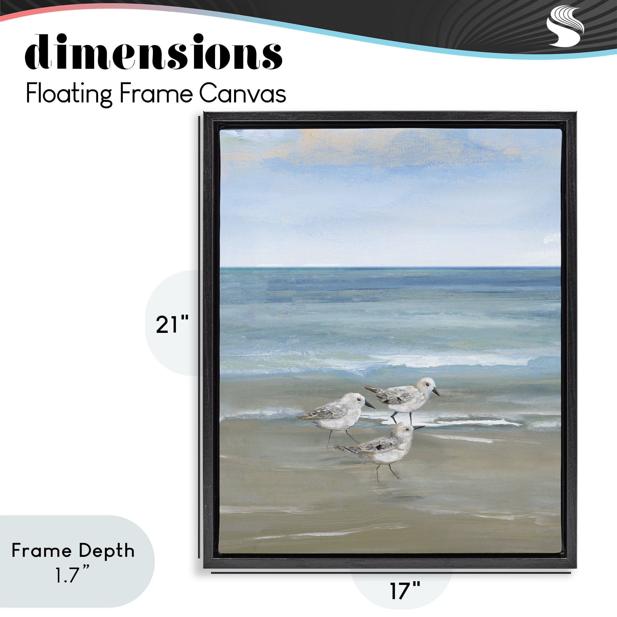 Stupell Industries Three Shorebirds & Gentle Waves Black Framed Floater Canvas Wall Art, design by Nan