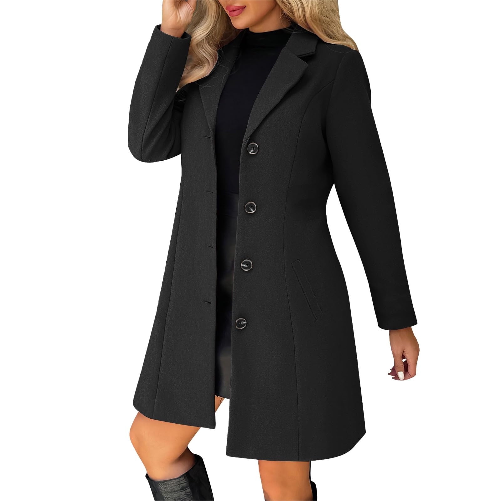 ジャケット・アウター SHOTAHIYAMA STAND COLLAR LOOSE WOOL COAT Wool Womens Coat, Solid Casual Thicken Wool Stand Collar Coat with