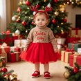 thumbnail image 2 of Toddler Girls Christmas Tulle Dress Turtleneck Long Sleeve Knitting Tops Layered Lace Skirt with Reindeer Antler Headband Set, 2 of 5