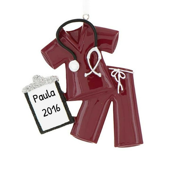 Ornaments by Elves Personalized Medical Ornaments 2024 Maroon Scrubs Christmas Ornament .25lbs