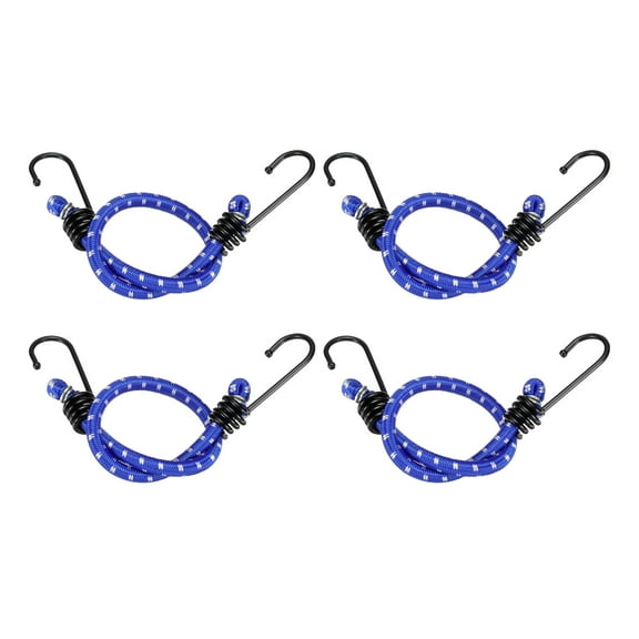 Uxcell 4Pcs Bungee Cord with Hooks 16" Rubber Bungee Cords for Outdoor Camping Straps, Blue