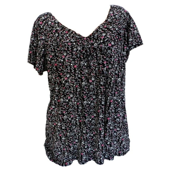 Leutsin Women Plus Size Short Sleeves V-Neck Print Blouse Pullover Tops Shirt