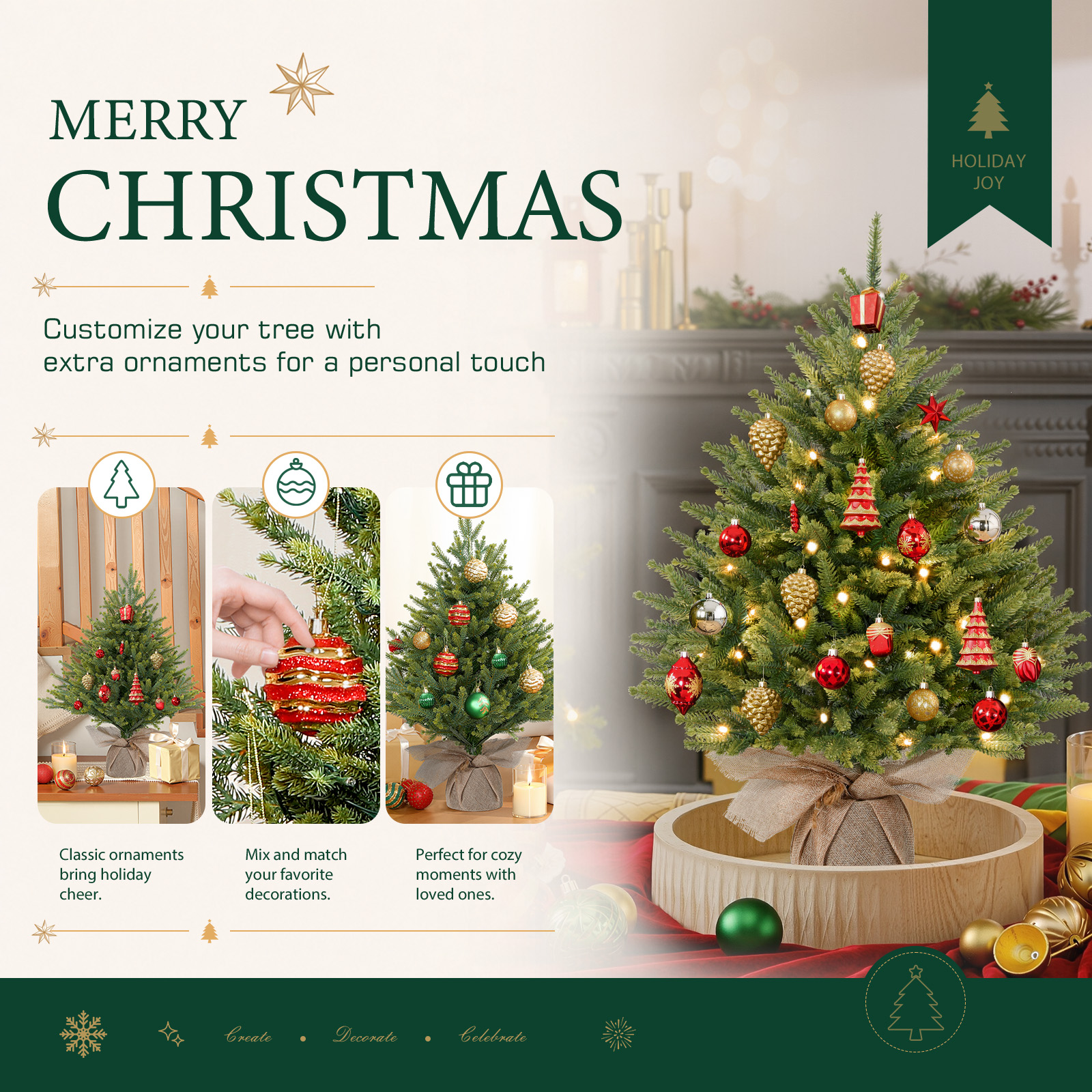 Lolsea 2ft Pre-Lit Artificial Mini Christmas Tree with LED Lights photo 7