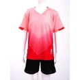 thumbnail image 3 of Fldy Kids Boys Quick Dry Short Sleeve T-Shirt and Mesh Shorts Running Shirt Football Team Uniform Pink 11-12, 3 of 7