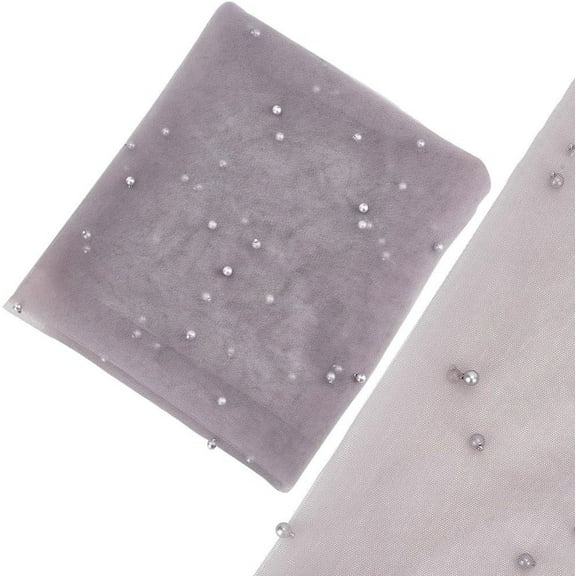 160cm x 2 Yards Pearl Tulle Fabric Beaded Mesh Fabrics Soft Nylon Lace Net Cloth Wedding Accessories for Bridal Veil Party Dresses DIY Crafts Home Tablecloth Backdrop Arch Decor Light Gray for DIY