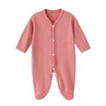 thumbnail image 3 of Tranfacy Boys and Girls 0-6 Months Rompers Long Sleeve Full Length Pant Crew Neck Ribbed Footed Jumpsuit Outfit, 3 of 5