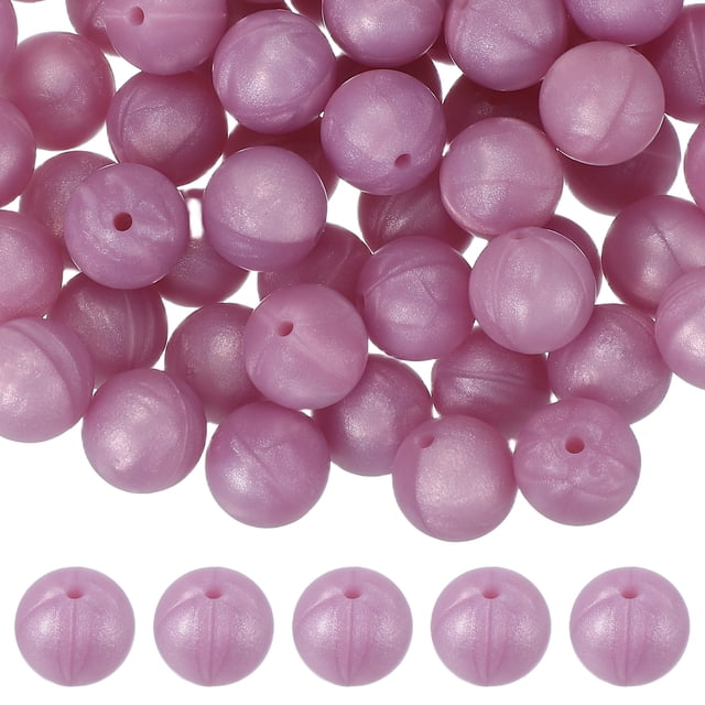 Uxcell 60 Pcs Cuentas de Silicona, Cuentas Redondas Focales de 15mm Color Caramelo a Granel para Llaveros Pulseras Collares Fabricación de Manualidades DIY, Rosa Oscuro